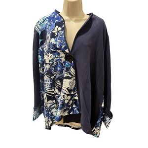 Studio Nouveau Blue White Asymmetric Blazer Wearable Art Sz XL Lagenlook